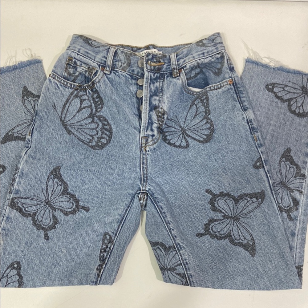 PacSun Blue Straight Leg Jeans with Bold Butterfly Design